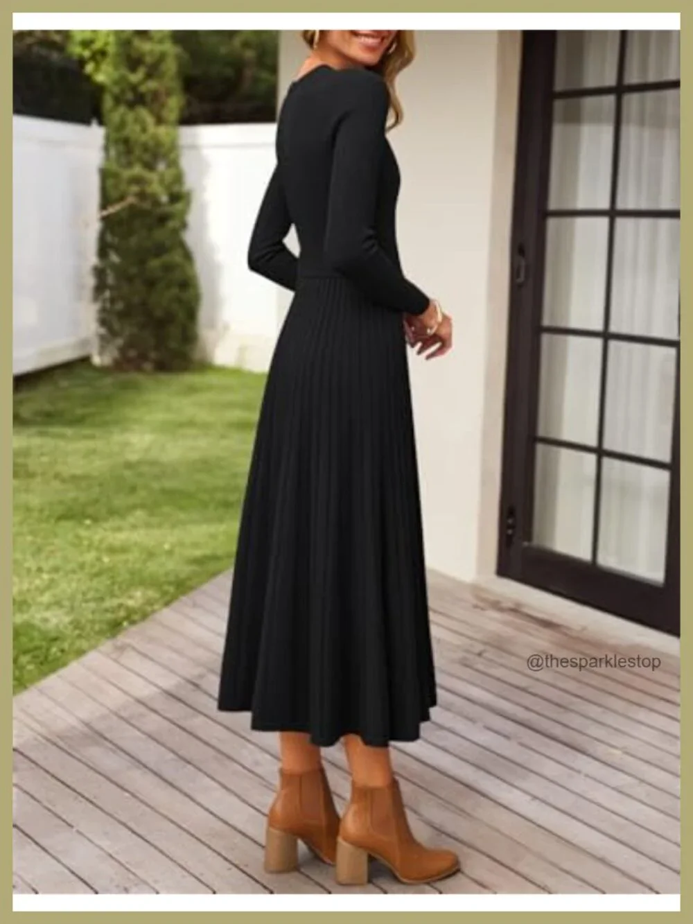Long Sleeve Pleated Midi Sweater Dress with Removable Belt